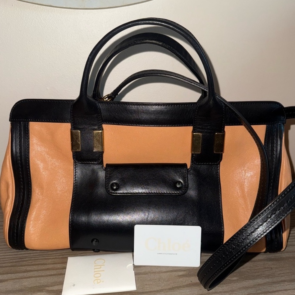 Chloe Authentic Alice Large Zip Top Handle Bag with Strap in Colorblock Leather